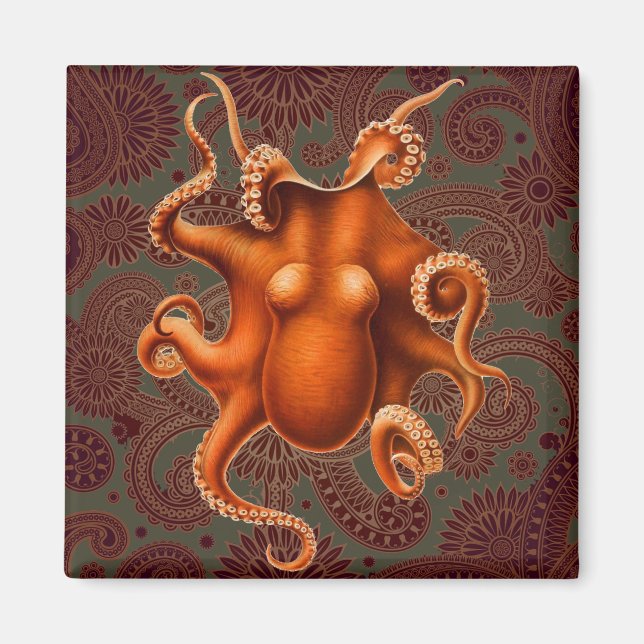 Octopus Sea Monster Kreatur Cephalapod Vintag Magnet (Vorne)