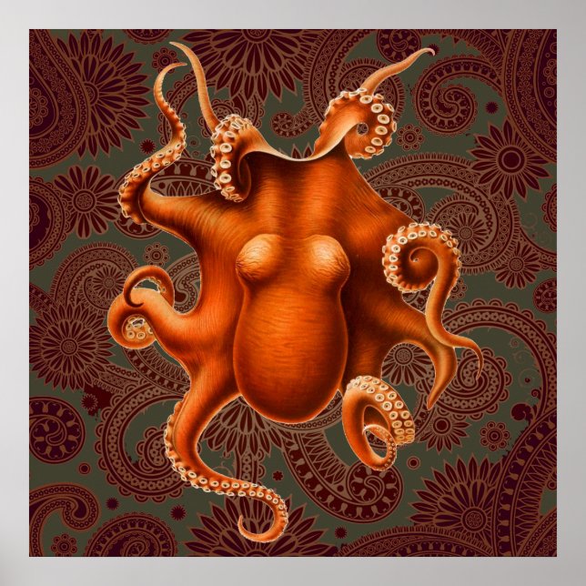 Octopus Sea Monster Kreatur Cephalapod Vintag Poster (Vorne)