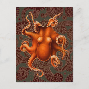 Octopus Sea Monster Kreatur Cephalapod Vintag Postkarte