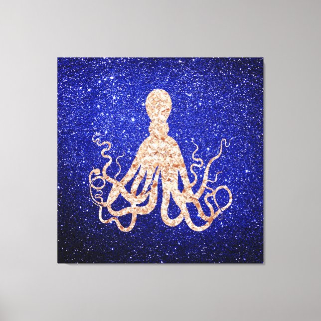 Octopus Sea Rose Gold Cobalt Blue Glitzer Leinwanddruck (Vorderseite)