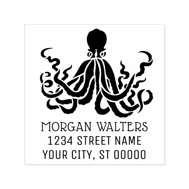 Octopus Silhouette Sea Life Name Rücksendeadresse Permastempel (Design)