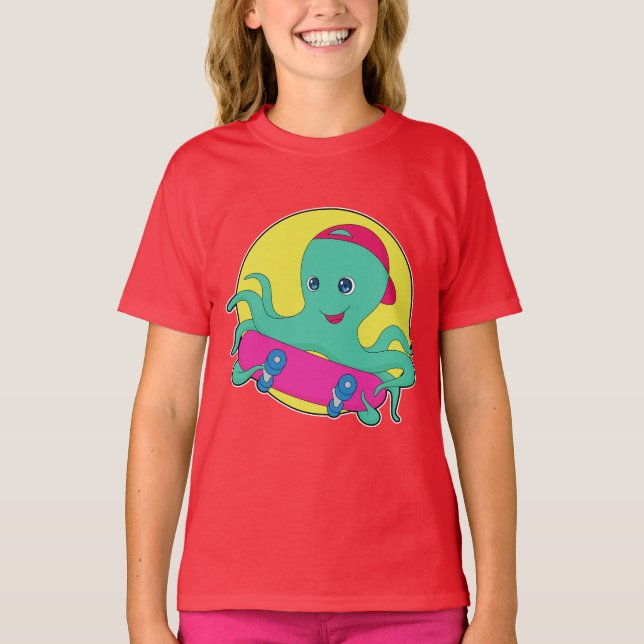 Octopus Skater Skateboard T-Shirt (Vorderseite)