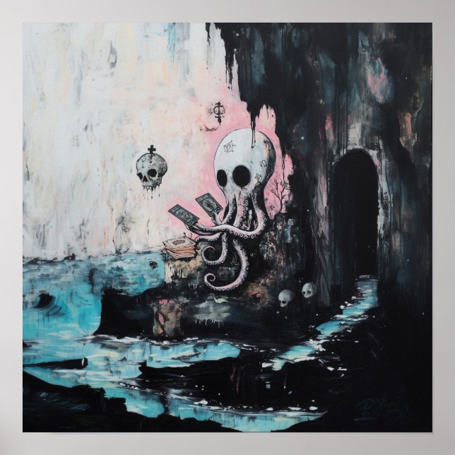 Octopus Skull Tarot Hexy AI Art Matt Value Poster (Vorne)