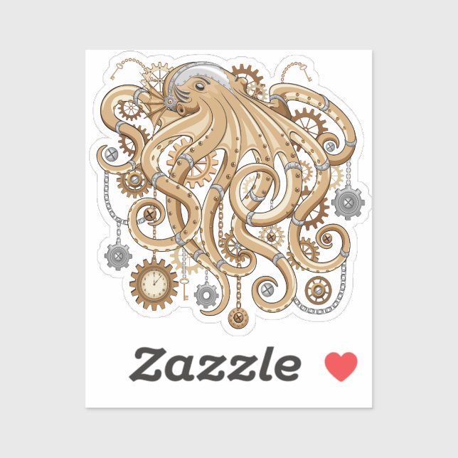 Octopus Steampunk Surreal Retro Style Machine Aufkleber (Blatt)