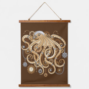 Octopus Steampunk Surreal Retro Style Machine Ba Wandteppich Mit Holzrahmen