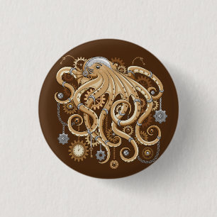Octopus Steampunk Surreal Retro Style Machine Button