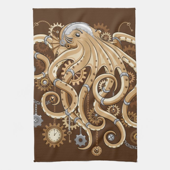 Octopus Steampunk Surreal Retro Style Machine Geschirrtuch (Vertikal)