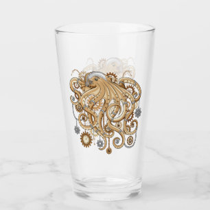 Octopus Steampunk Surreal Retro Style Machine Glas