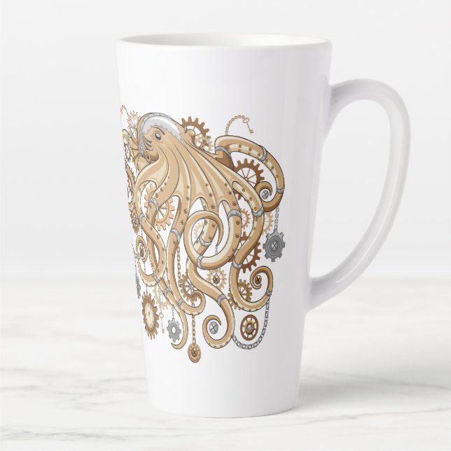 Octopus Steampunk Surreal Retro Style Machine Milchtasse (Rechts)