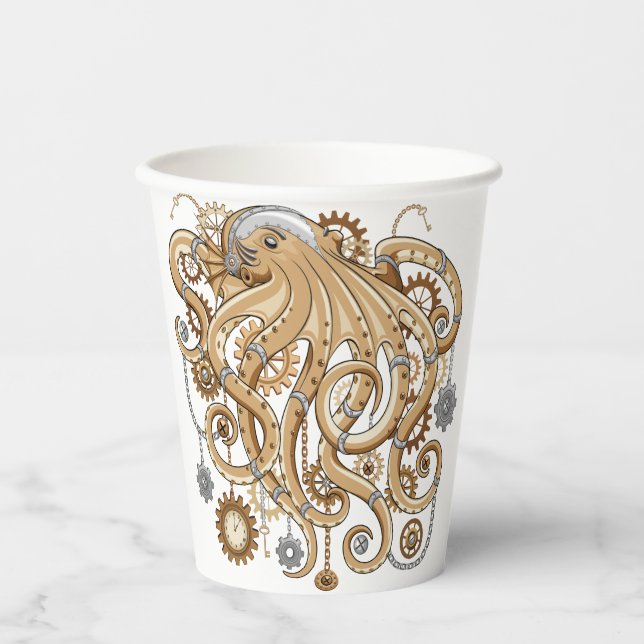 Octopus Steampunk Surreal Retro Style Machine Pappbecher (Vorderseite)