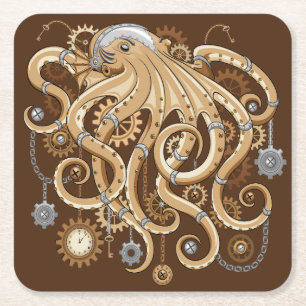Octopus Steampunk Surreal Retro Style Machine Rechteckiger Pappuntersetzer