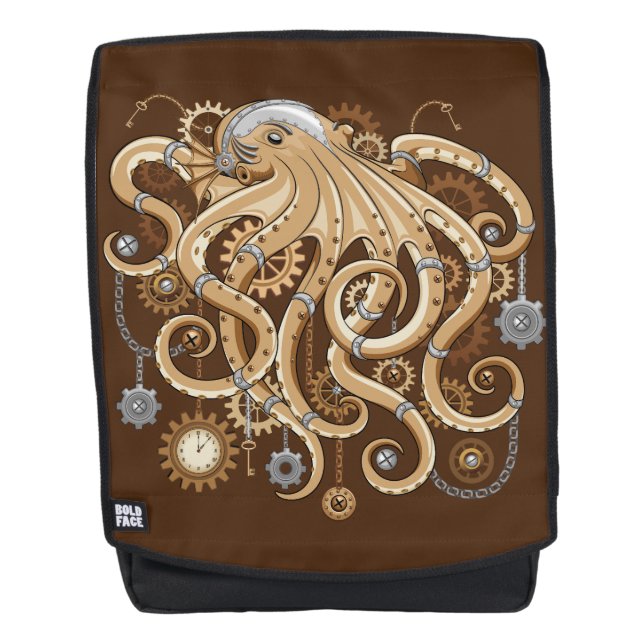 Octopus Steampunk Surreal Retro Style Machine Rucksack (Vorderseite)
