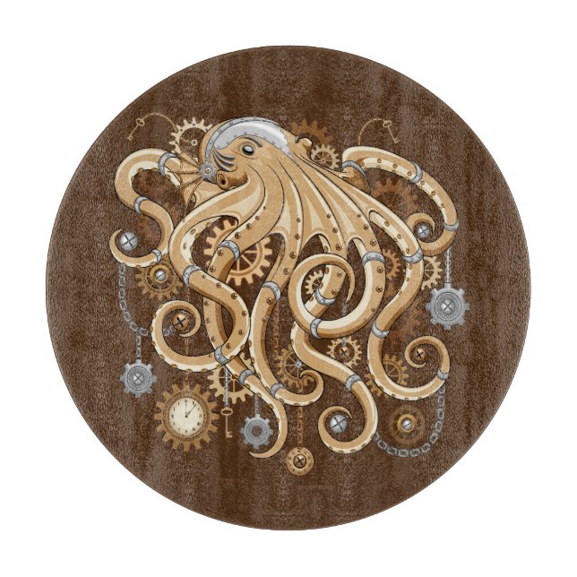 Octopus Steampunk Surreal Retro Style Machine Schneidebrett (Vorderseite)