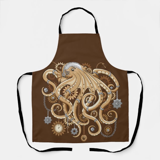 Octopus Steampunk Surreal Retro Style Machine Schürze (Vorderseite)