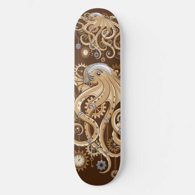 Octopus Steampunk Surreal Retro Style Machine Skateboard (Vorderseite)
