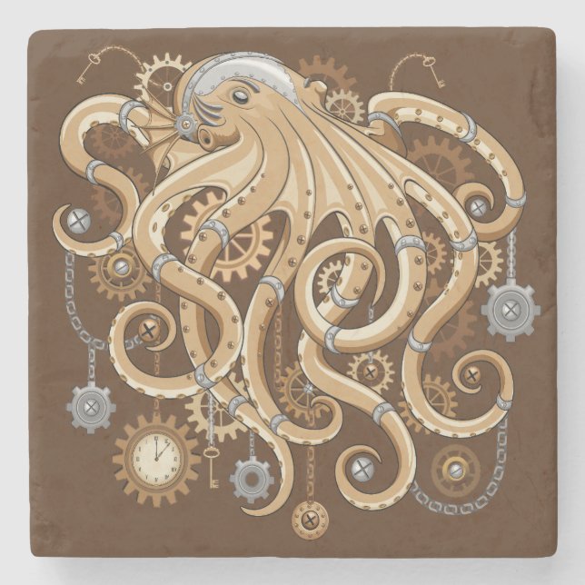 Octopus Steampunk Surreal Retro Style Machine Steinuntersetzer (Vorderseite)