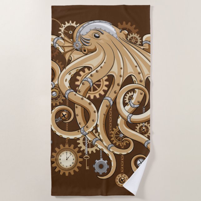 Octopus Steampunk Surreal Retro Style Machine Strandtuch (Vorderseite)