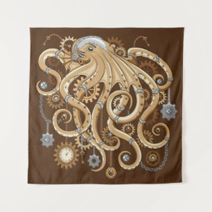 Octopus Steampunk Surreal Retro Style Machine Wandteppich