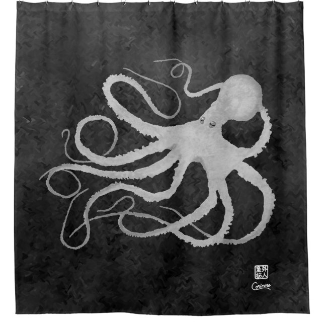 Octopus sur gris foncé l - Rideau de douche (Devant)