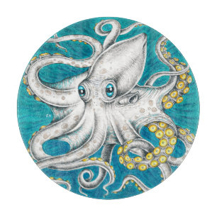 Octopus Tentacles Grüne aquamarine Tinte Schneidebrett