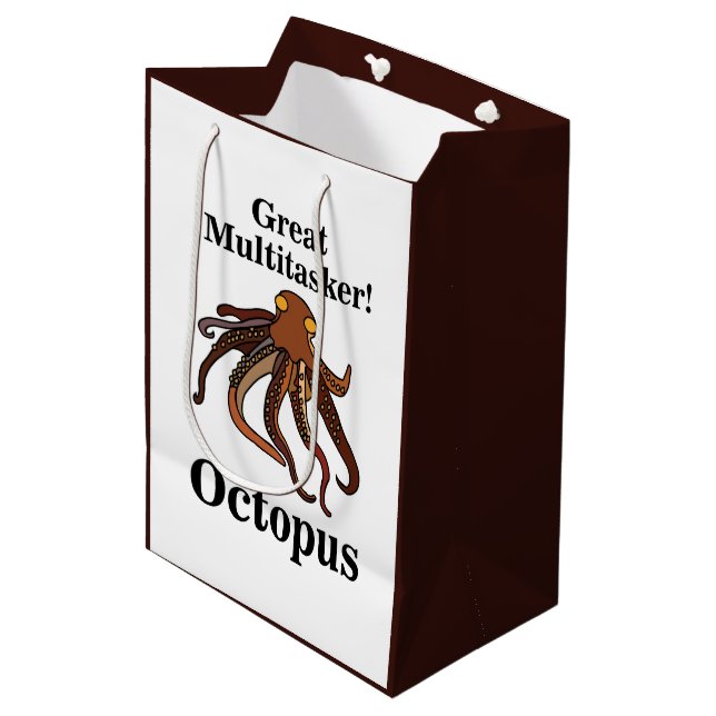 Octopus Tentacles Multitasker Funny Geburtstag Mittlere Geschenktüte (Vorderseite Schrägansicht)