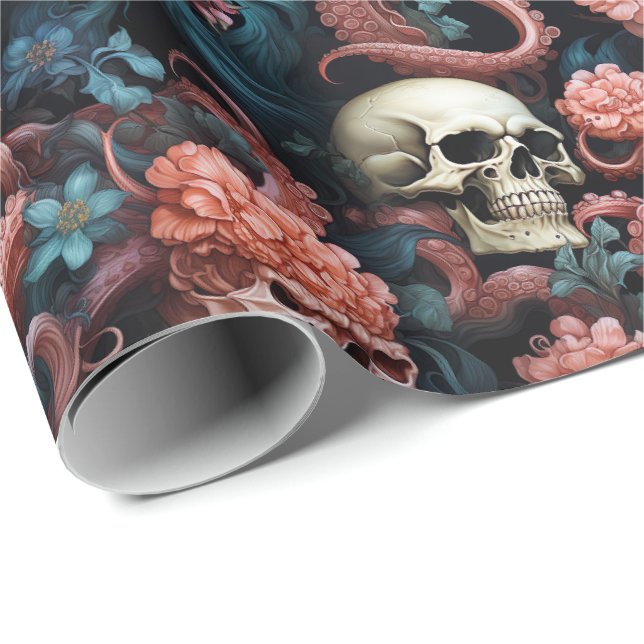 Octopus Tentacles Skull Ocean Underwater Coral Geschenkpapier (Rolleneckpunkt)