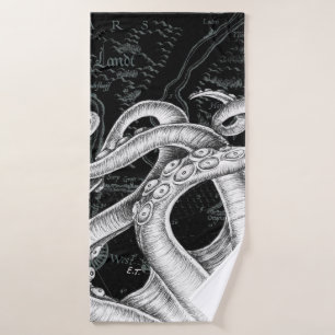 Octopus Tentacles Vintage Karte Schwarz Badhandtuch Set