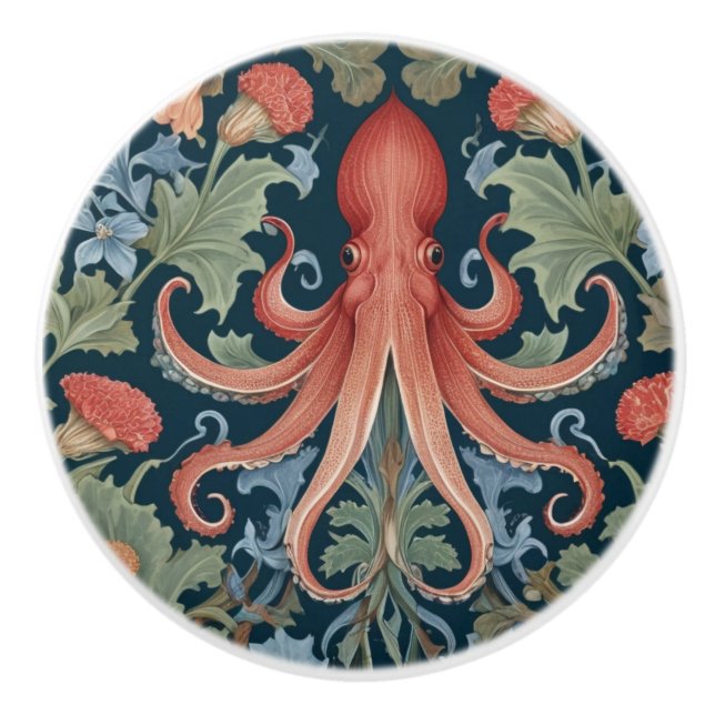 Octopus Tintenfisch Wilhelm Morris Stil Seefahrt Keramikknauf (Vorderseite)
