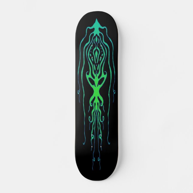 Octopus Tribal Tattoo Tintenfisch - grün auf schwa Skateboard (Vorderseite)