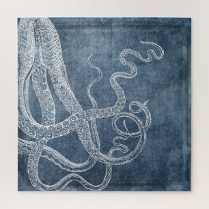 Octopus Twilight Blue Denim Wasserfarbe Kunst
