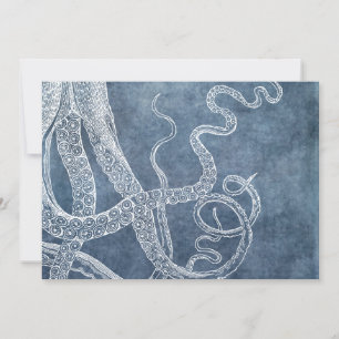 Octopus Twilight Blue Denim Watercolor Art Karte