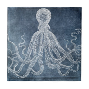 Octopus - Twilight Blue Faded Denim Watercolor Fliese