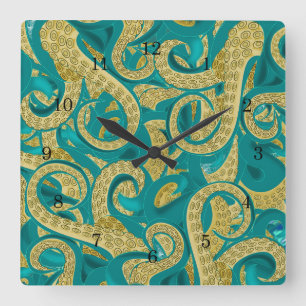 Octopus Wall Clock Quadratische Wanduhr