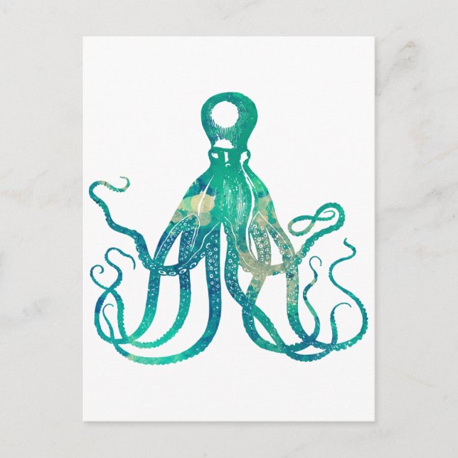 Octopus Watercolor Postcard Postkarte (Vorderseite)