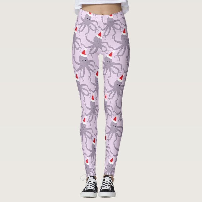 Octopus-Weihnachtsmannmütze Lila Weihnachten Leggings (Vorderseite)