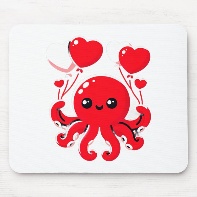 Octopus With Heart Lloons Adorable Valentines Day  Mousepad (Vorne)
