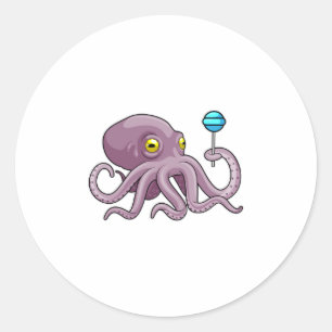 Octopus with Lollipop Runder Aufkleber