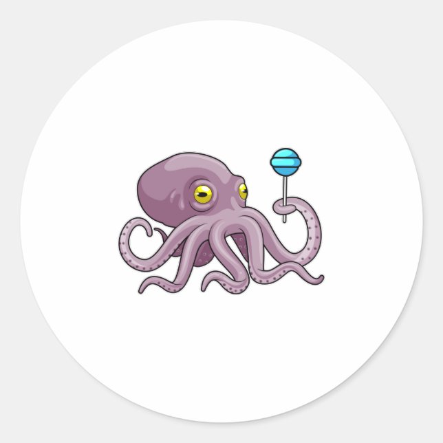 Octopus with Lollipop Runder Aufkleber (Vorderseite)