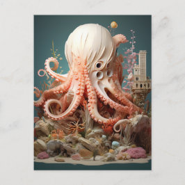Octopus World Underwater Fantasy Ocean Abstrakt Postkarte