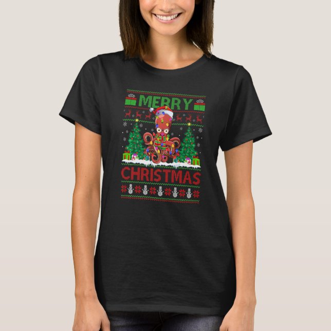 Octopus  Xmas Tree Ugly Santa Octopus Christmas T-Shirt (Vorderseite)