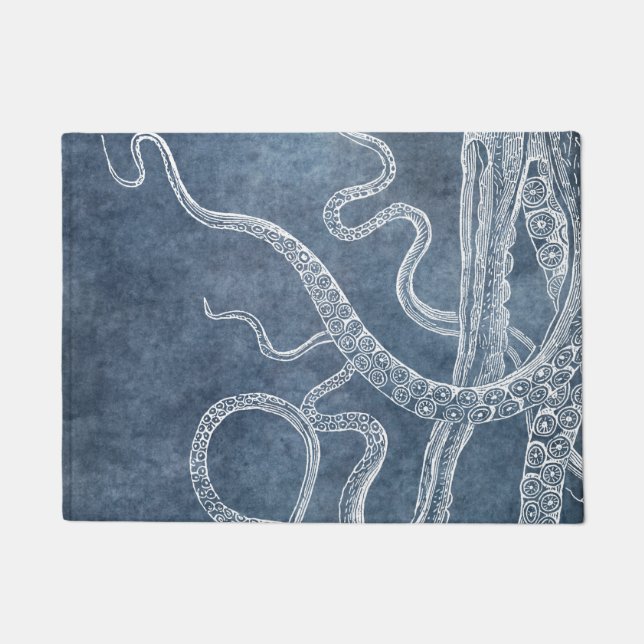 Octopus - Zweifarbiges Blau verblasstes Denim Wass Fußmatte (Vorderseite)