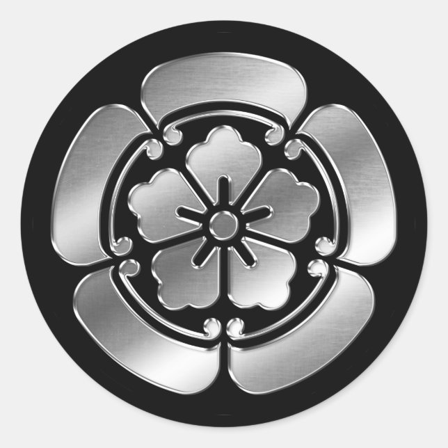 Oda Clan Kamon Silver Chrome Runder Aufkleber (Vorderseite)