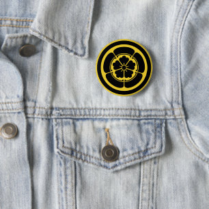Oda Mon japanischer Samurai-Clan gelb auf schwarz Button