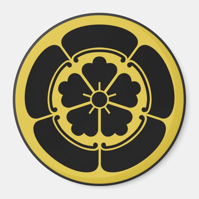 Oda Mon Japanischer Samurai-Clan gelb auf schwarz Magnet (Vorne)
