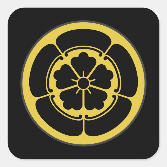 Oda Mon Japanischer Samurai-Clan Gold auf schwarz Quadratischer Aufkleber (Vorderseite)