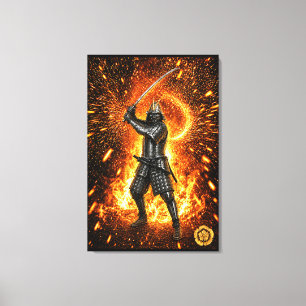 Oda Nobunaga Samurai-Rüstung in Flammen 24x36 Lein Leinwanddruck