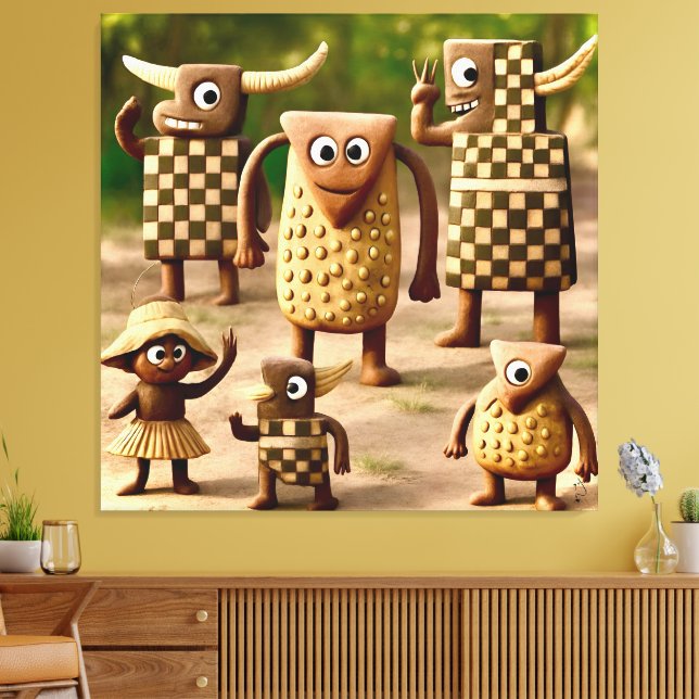 Odd Friends - Forest Schachbrett & Dots Clan Poste Leinwanddruck (Insitu (Wohnzimmer))