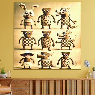 Odd Friends - Schachbrett & Dots Creature Family P Leinwanddruck