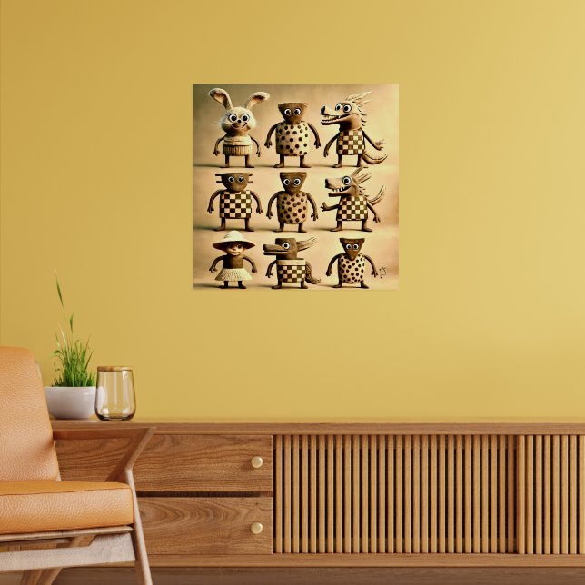 Odd Friends - Schachbrett & Dots Creature Family Poster (Wohnzimmer 2)