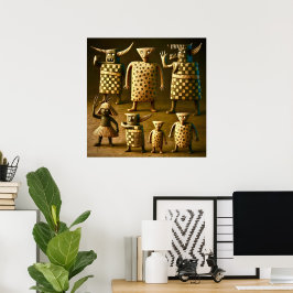 Odd Friends - Tribal Schachbrett & Dots Poster